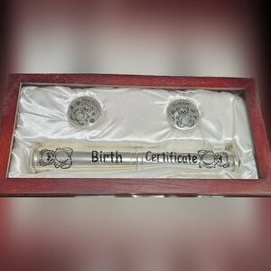 NWT KOALA SILVER PLATED KEEPSAKE BIRTH CERTIFICATE HOLDER & MEMORY BOX SET!